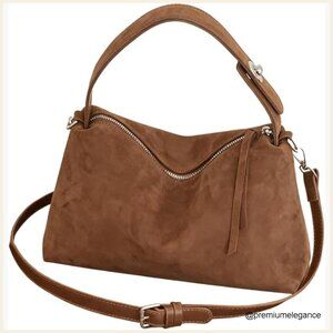 Suede Shoulder Bag Adjustable Strap Tote Handbag Slouchy Crossbody